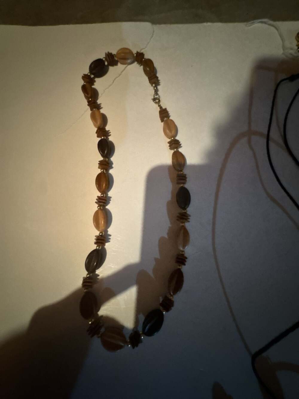 Vintage 1980s Retro Earth Tone Beaded Necklace with Oval and Stacked Square Resi